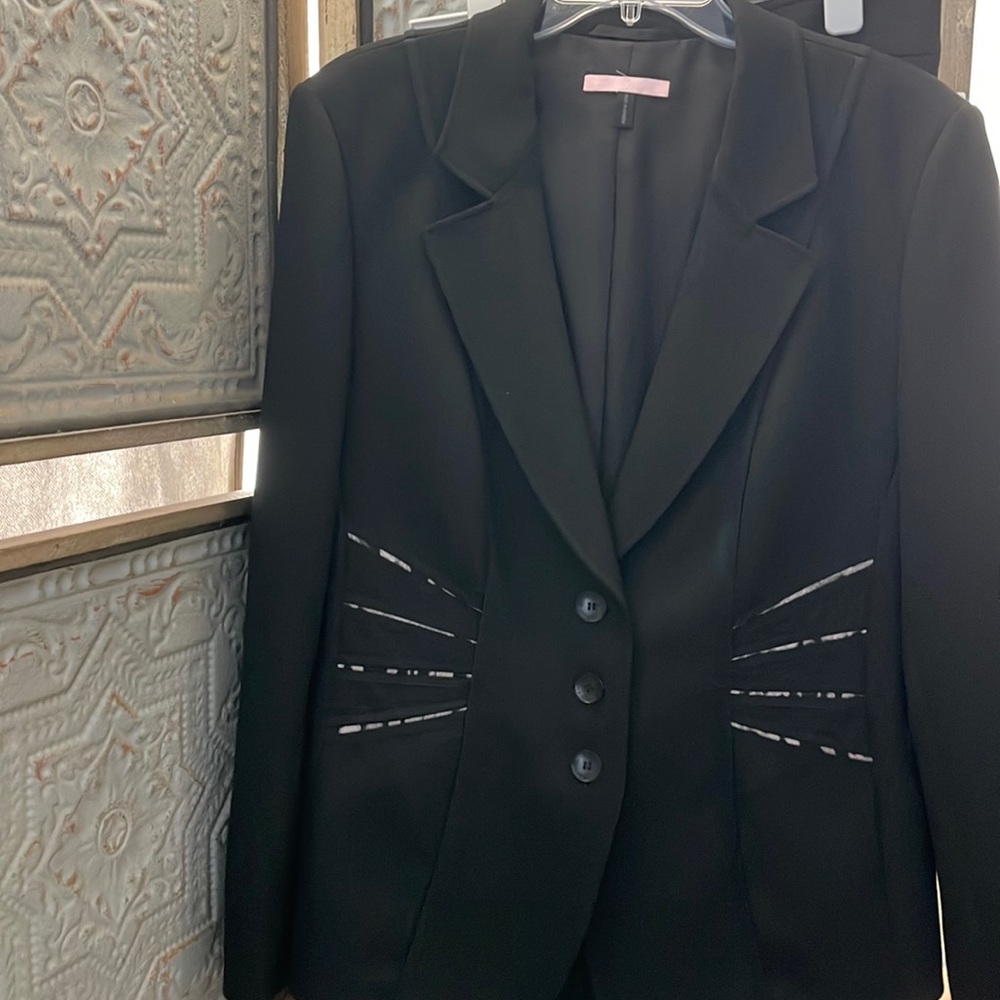 Basler black suit w fabric inserts at waist
